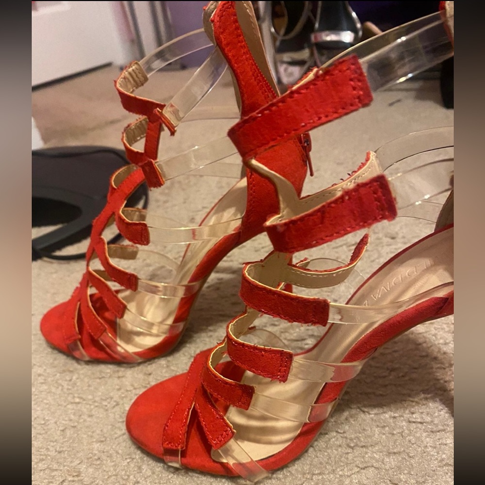 Red strapped high heels size 9 great condition